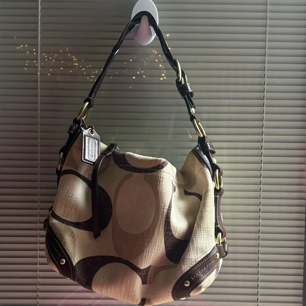 Coach Carly Beige and Brown Signature Canvas Hobo Bag - Picture 2 of 3